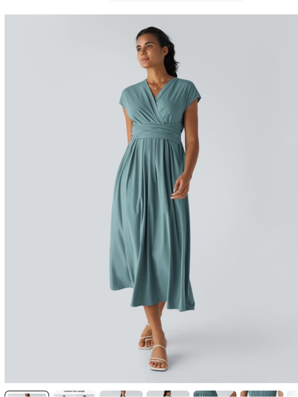 Women's Teal Wrap Midi Dress - Elegant V‑Neck Waistband